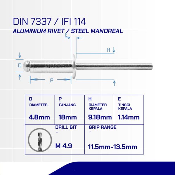 Rivet Pin AS/DH Aluminum M4.8 x 18mm - Hafas