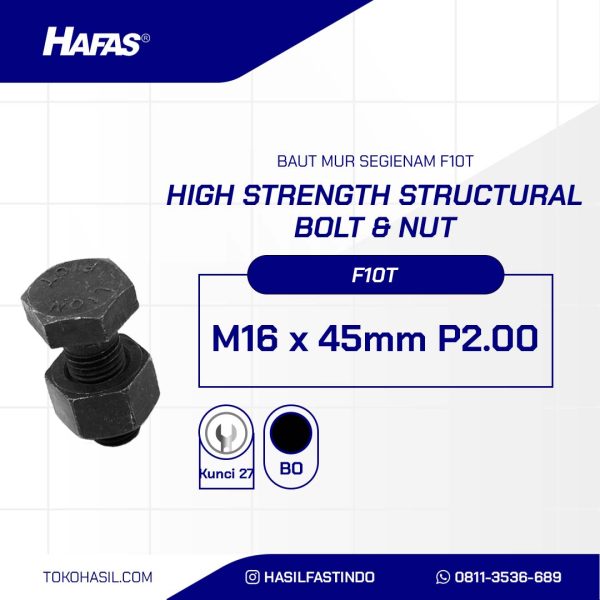 BLACK STEEL BOLT NUT F10T M16 X 45MM P2.00