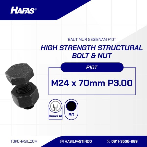 BLACK STEEL BOLT NUT F10T M24 X 70MM P3.00