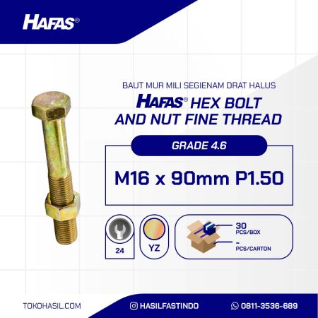 BOLT NUT MM 4.6 HALF THREADED FINE DIN 931 UCP YELLOW M16 X 90MM P1.50