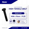 STEEL BOLT MM 10.9 HALF THREAD DIN 931 BLACK HEAT M08 X 70MM P1.25