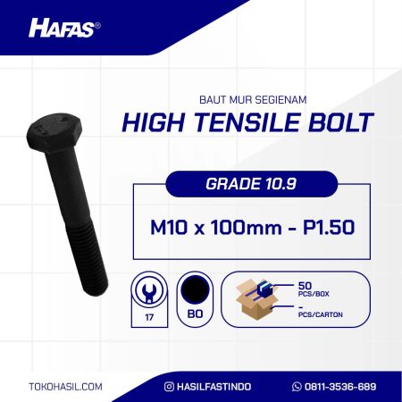 STEEL BOLT MM 10.9 HALF THREAD DIN 931 BLACK HEAT M10 X 100MM P1.50