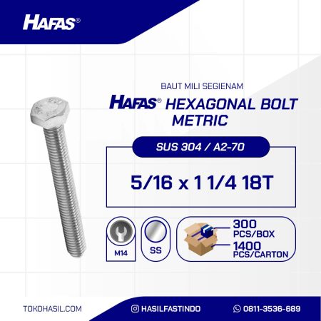 BAUT STAINLESS STEEL UNC SUS 304 FULL DRAT DIN 933 5/16 X 1 1/4 18TPI