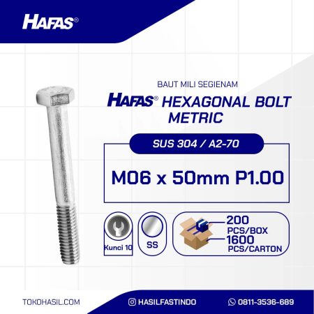 STAINLESS STEEL BOLT MM SUS 304 HALF THREAD DIN 931 M06 X 50MM P1.00