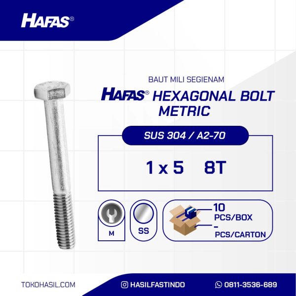 BAUT STAINLESS STEEL UNC SUS 304 HALF DRAT DIN 931 1 X 5 8TPI