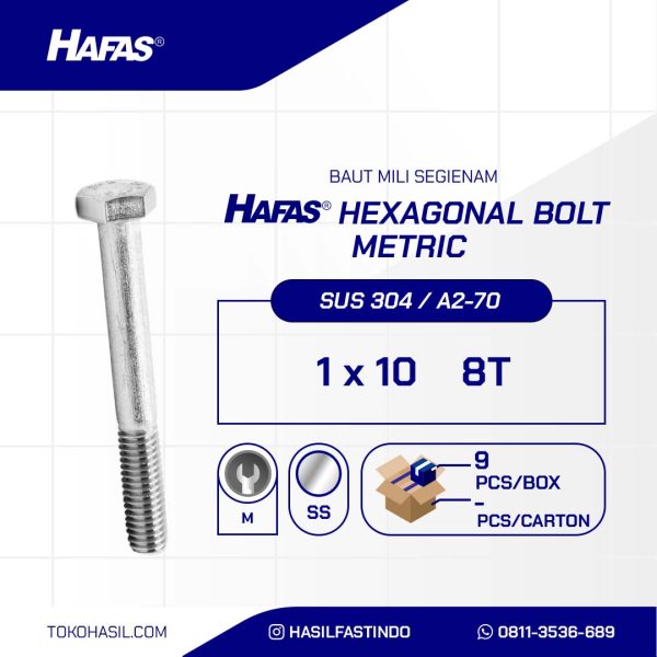 BAUT STAINLESS STEEL UNC SUS 304 HALF DRAT DIN 931 1 X 10 8TPI