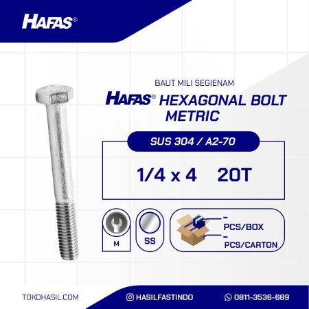 BAUT STAINLESS STEEL UNC SUS 304 HALF DRAT DIN 931 1/4 X 4 20TPI