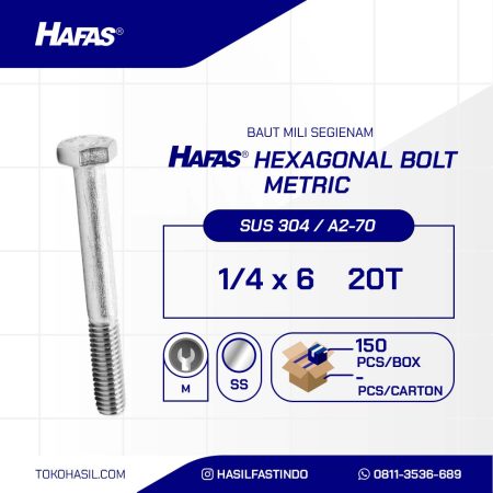 BAUT STAINLESS STEEL UNC SUS 304 HALF DRAT DIN 931 1/4 X 6 20TPI