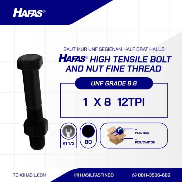 UNF BOLT NUT STEEL 8.8 HALF FINE THREAD BLACK BURN 1 X 8 12TPI
