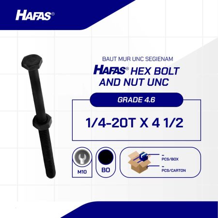 BAUT MUR UNC 4.6 HALF DRAT DIN 931 HITAM BAKAR 1/4 X 4 1/2 20TPI
