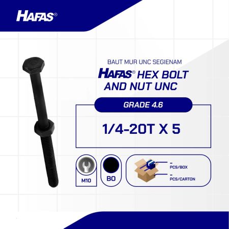 BAUT MUR UNC 4.6 HALF DRAT DIN 931 HITAM BAKAR 1/4 X 5 20TPI