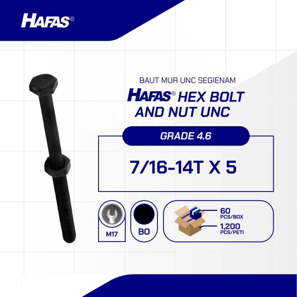 BAUT MUR UNC 4.6 HALF DRAT DIN 931 HITAM BAKAR 7/16 X 5 14TPI