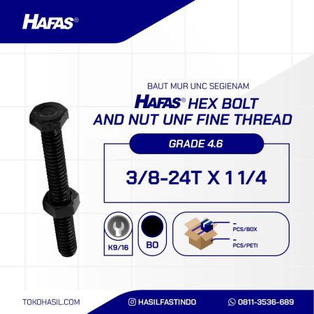 BAUT MUR UNF 4.6 FULL DRAT HALUS DIN 933 HITAM BAKAR 3/8 X 1 1/4 24TPI