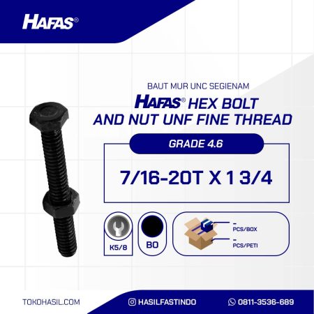 BAUT MUR UNF 4.6 FULL DRAT HALUS DIN 933 HITAM BAKAR 7/16 X 1 3/4 20TPI