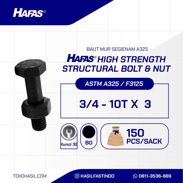 BAUT MUR BAJA A325 HITAM BAKAR 3/4 X 3.DRAT HALF 10TPI