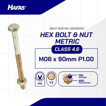 BOLT NUT MM 4.6 HALF THREAD DIN 931 UCP YELLOW M06 X 90 P1.00