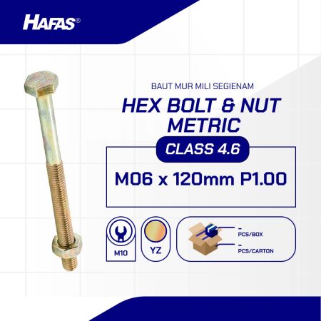 BOLT NUT MM 4.6 HALF THREAD DIN 931 UCP YELLOW M06 X 120 P1.00