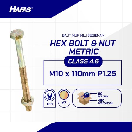BOLT NUT MM 4.6 HALF THREAD DIN 931 YELLOW M10 X 110 P1.25