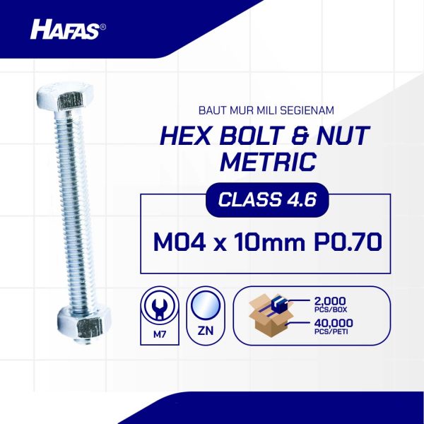 BOLT NUT MM 4.6 FULL THREAD DIN 933 UCP WHITE M04 X 10 P0.70