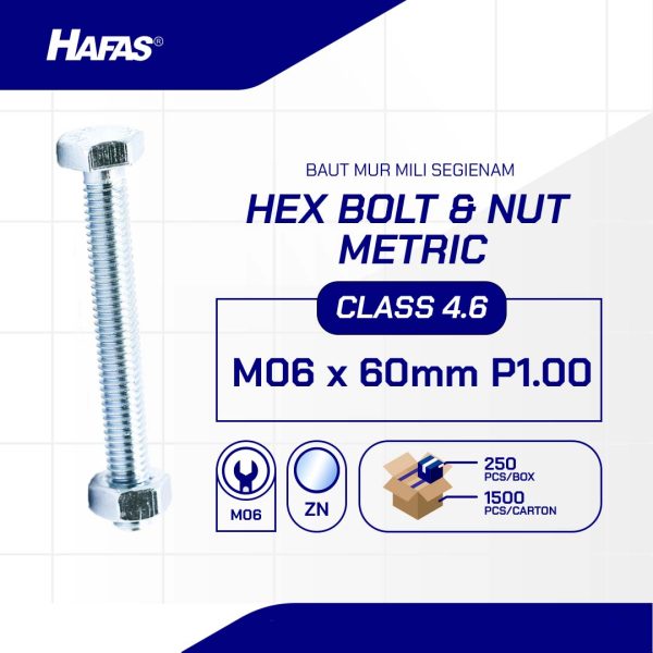 BOLT NUT MM 4.6 HALF THREAD DIN 931 UCP WHITE M06 X 60 P1.00