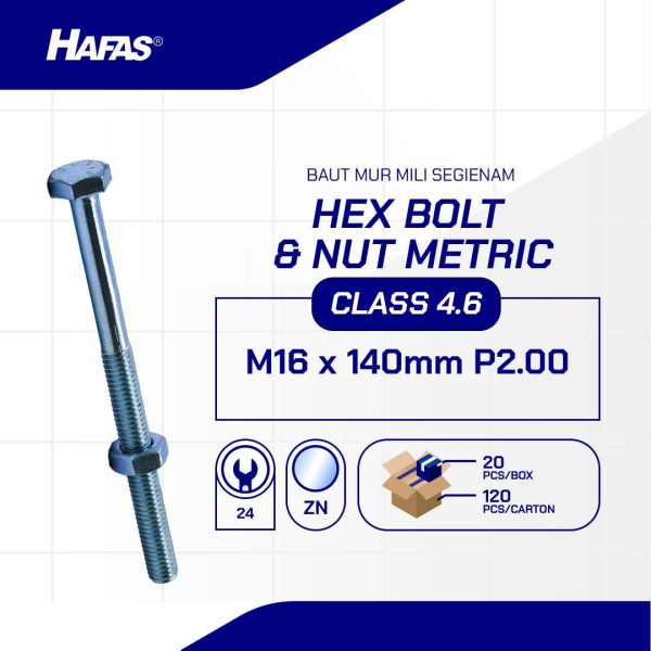 BOLT NUT MM 4.6 HALF THREAD DIN 931 UCP WHITE M16 X 140 P2.00