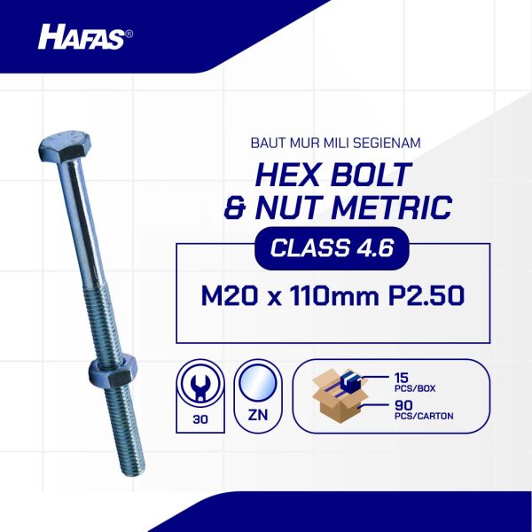 BOLT NUT MM 4.6 HALF THREAD DIN 931 UCP WHITE M20 X 110 P2.50