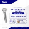 STAINLESS STEEL BOLT MM SUS 316 FULL THREAD DIN 933 M12 X 25MM P1.75