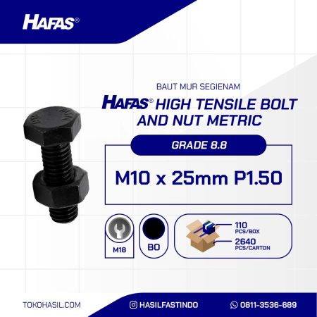 STEEL BOLT NUT MM 8.8 FULL THREAD DIN 933 BLACK HEAT M10 X 25MM P1.50