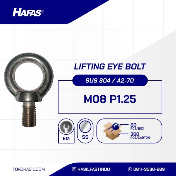 LIFTING EYE BOLT STAINLESS STEEL SUS 304 M08 P1.25