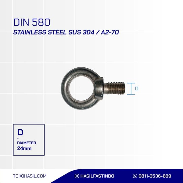 LIFTING EYE BOLT STAINLESS STEEL SUS 304 M24 P3.00