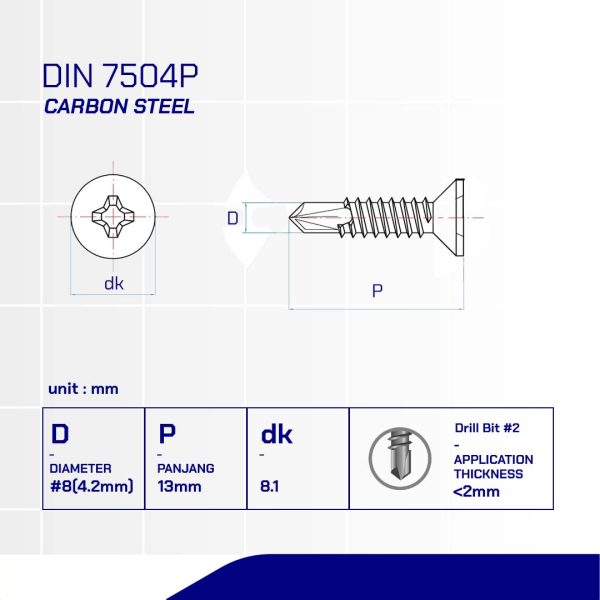 DRILLING SCREW FH UCP WHITE # 8-18TPI X 13