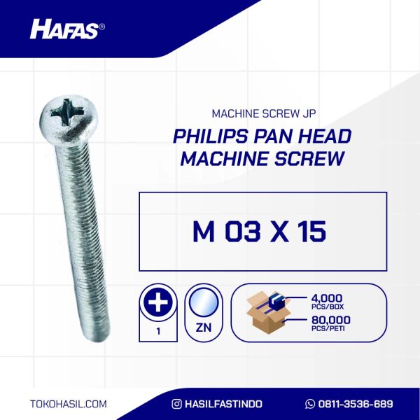 MACHINE SCREW JP + WHITE UCP M 03 X 15 P0.50