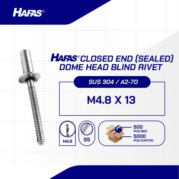 RIVET SS/CE (SEALED) STAINLESS M4.8 x 13mm