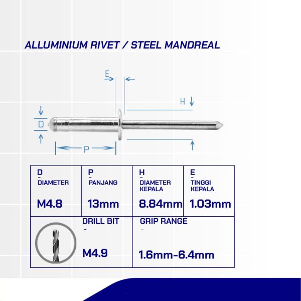 RIVET PIN AS/MG ALUMINUM M4.8 x 27mm