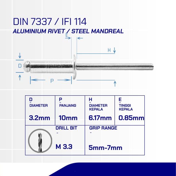 Rivet Pin AS/DH Aluminum M3.2 x 10mm