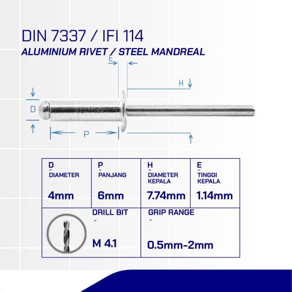 Rivet Pin AS/DH Aluminum M4 x 06mm