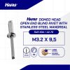STAINLESS RIVET PIN SS/DH. STAINLESS MANDREL M3.2 x 9.5mm