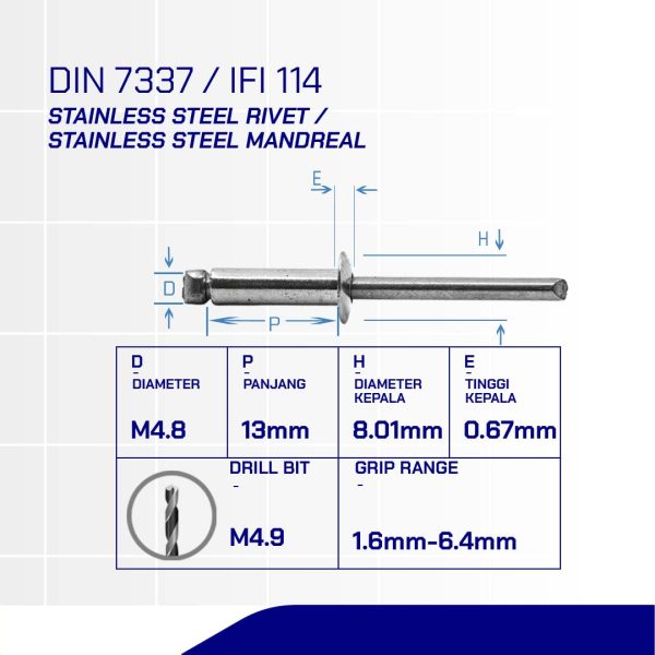 STAINLESS RIVET NAIL SS/DH M4 x 15.6mm