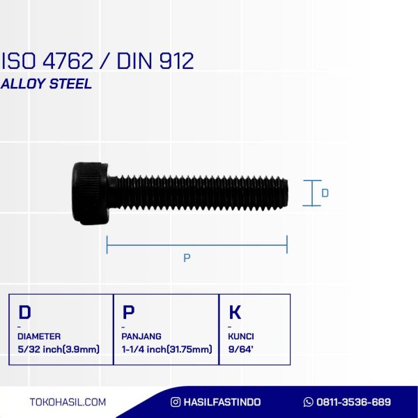 SOCKET CAP SCREW STEEL 12.9 BLACK OXIDE 5/32 X 1-1/4 inch 32TPI