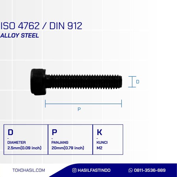SOCKET CAP SCREW STEEL 12.9 BLACK BURNED M2.5 X 20mm P0.45