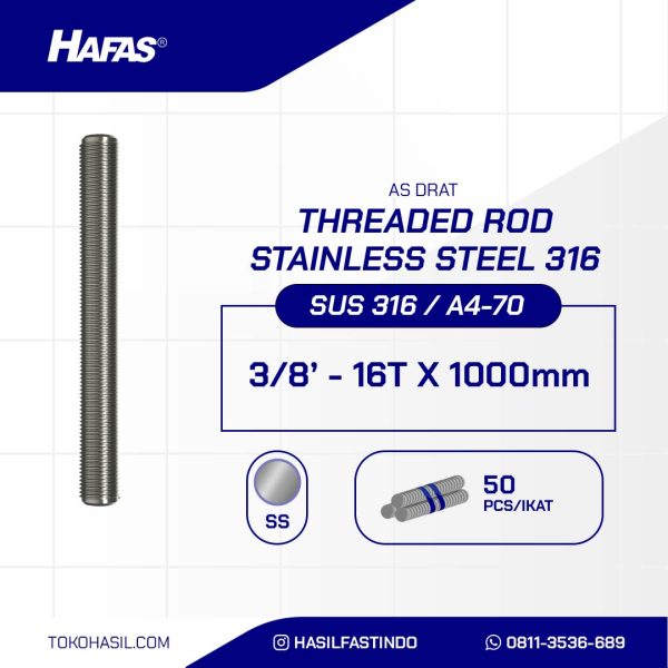 ASDRAT STAINLESS STEEL SUS 316 3/8'' X 1000mm 16TPI