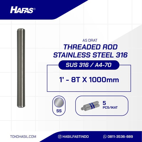 ASDRAT STAINLESS STEEL SUS 316 1'' X 1000mm 8TPI