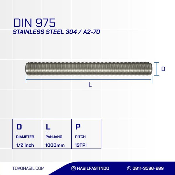 ASDRAT STAINLESS STEEL SUS 304 1/2'' X 1000mm 13TPI