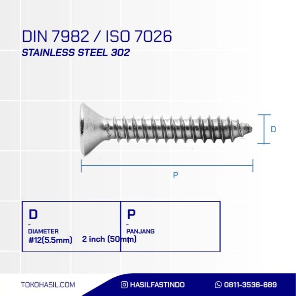 TAPPING SCREW FH+ STAINLESS STEEL SUS 304 M5.5 X 50 (#12 X 2)