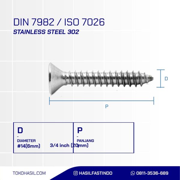 Tapping Screw FH+ Stainless Steel SUS 304 M06 X 20 (#14X3/4)