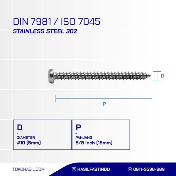 TAPPING SCREW PH+ STAINLESS STEEL SUS 304 M05 X 15(10X 5/8)