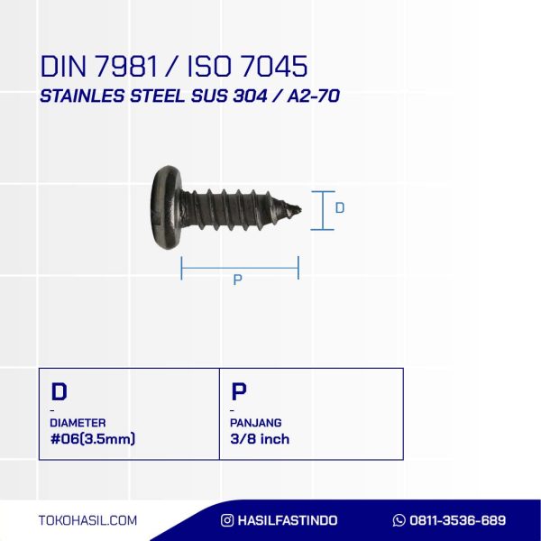 Tapping screw PH - stainless SUS 304 #6 x 3/8 inch