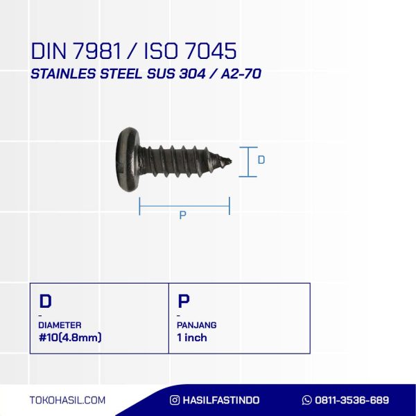 Tapping screw PH- stainless SUS 304 #10 x 1 inch