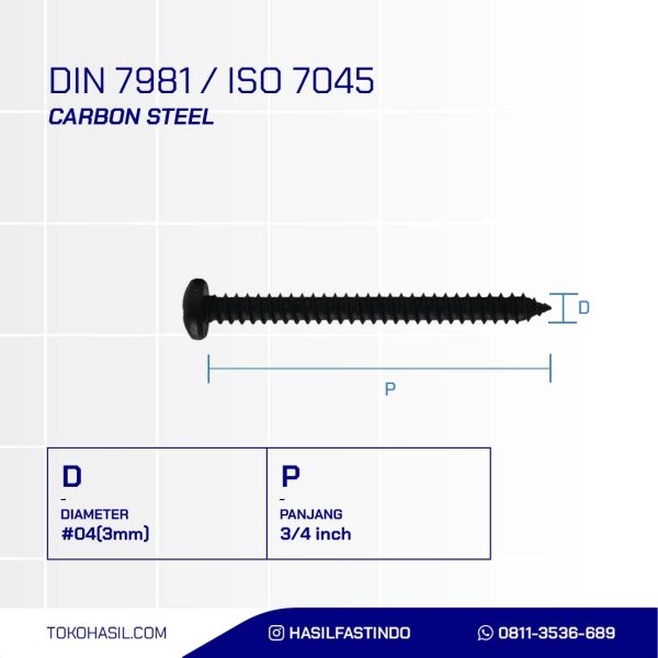 Tapping screw PH+ black burned #4 x 3/4 inch
