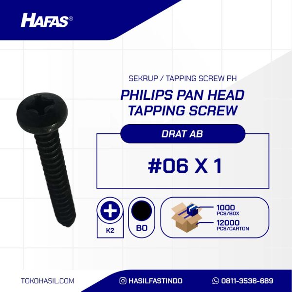 Tapping screw PH+ black burned #6 x 1 inch
